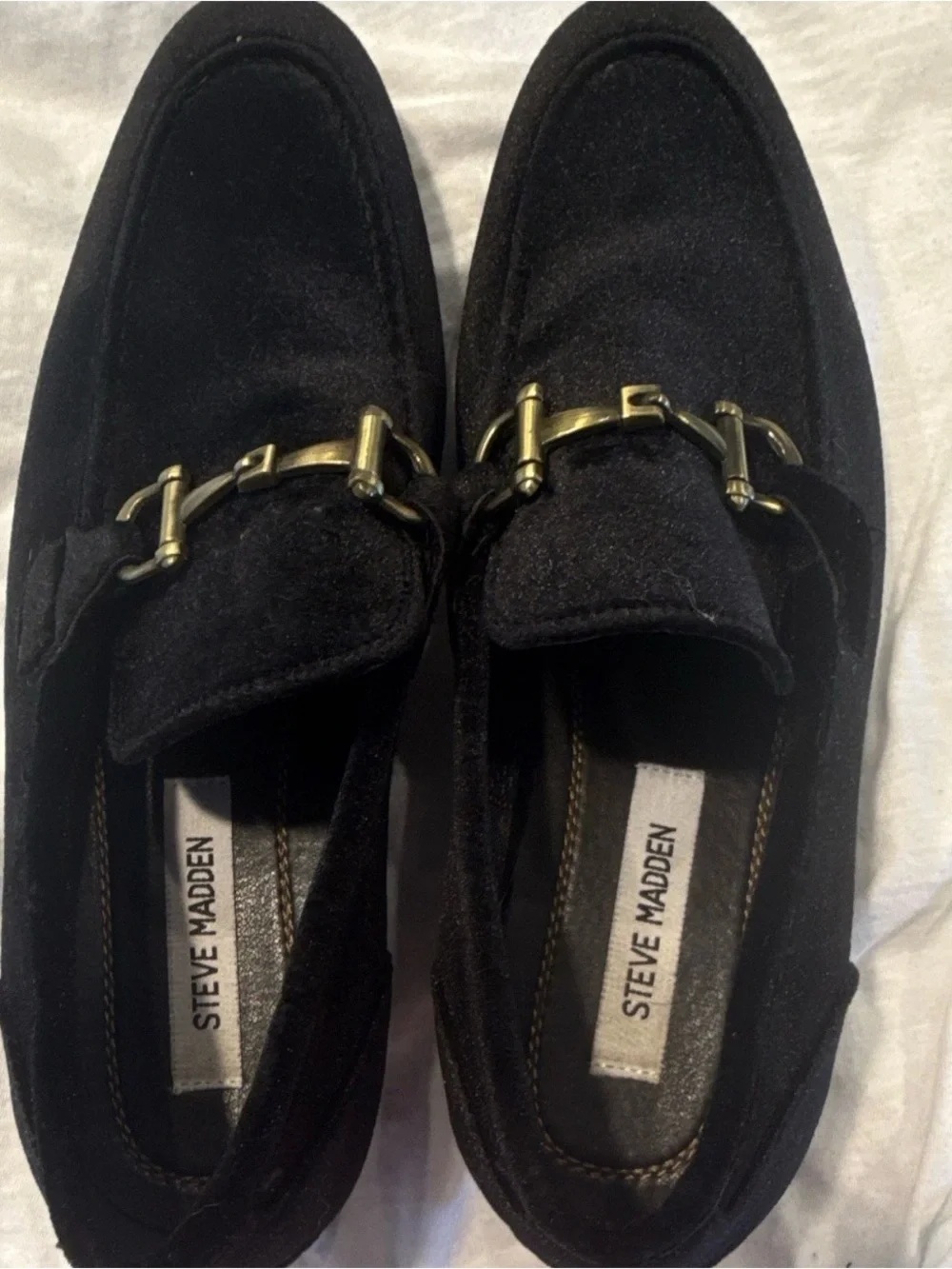 Steve Madden Black Suede Horsebit Loafers